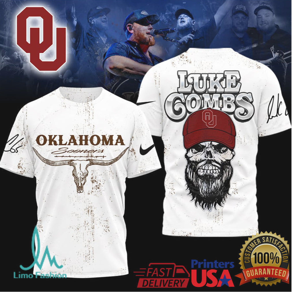 Luke Combs x Oklahoma Sooners Skull Longhorn T Shirt - Limotees LLC