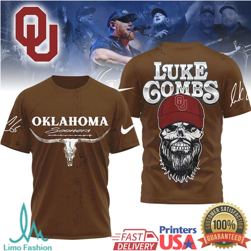 Luke Combs x Oklahoma Sooners Skull Longhorn T Shirt - Limotees LLC