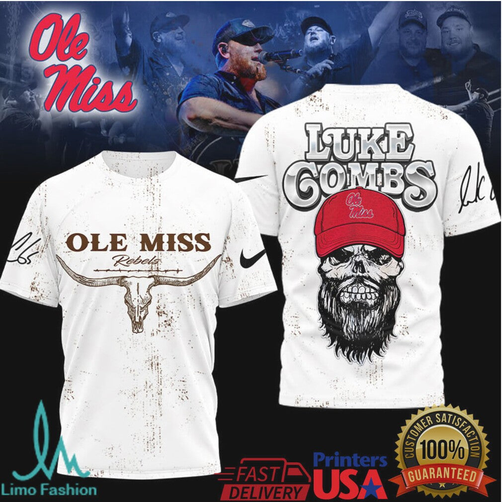 Luke Combs x Ole Miss Rebels Longhorn Skull Graphic Fan T Shirt - Limotees LLC