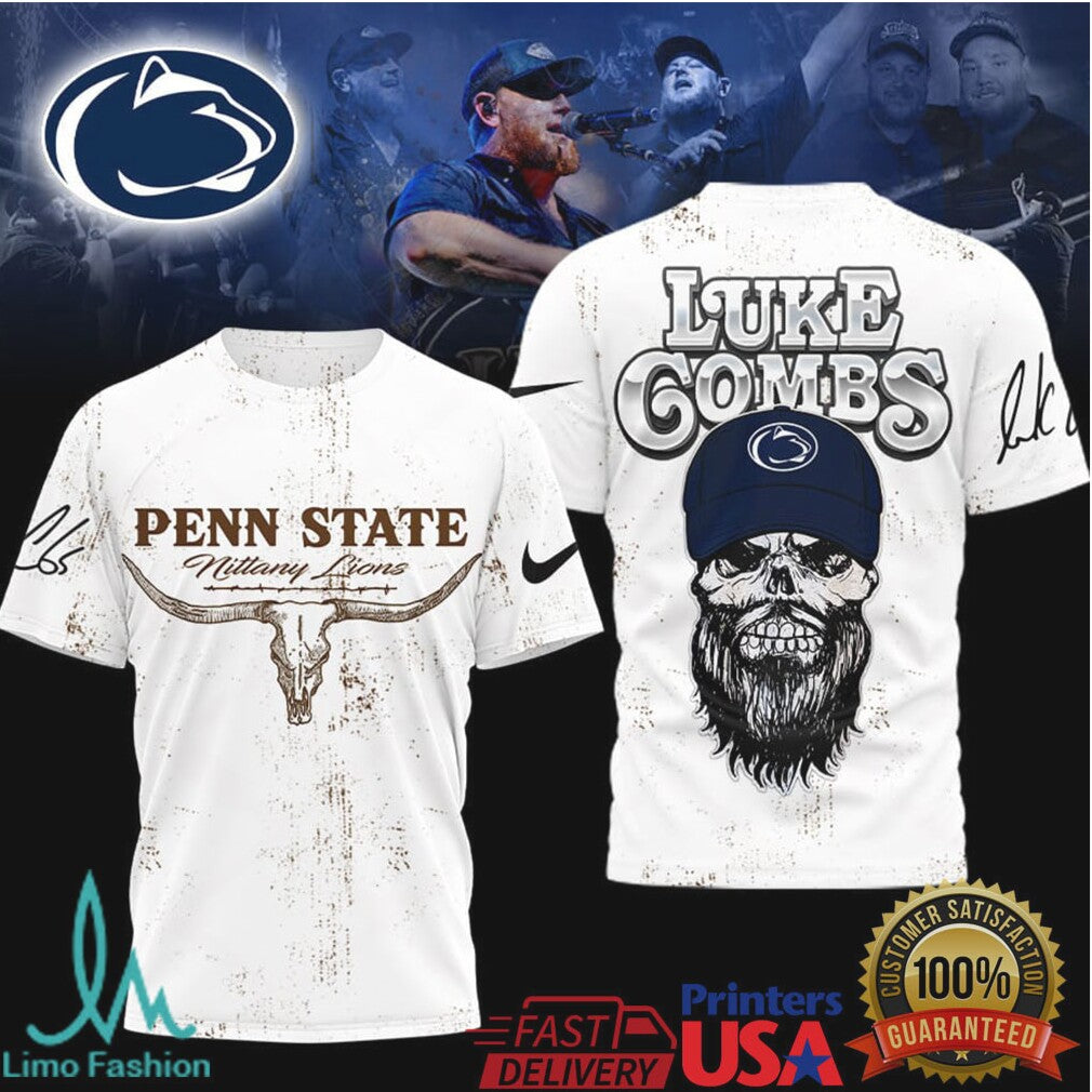Luke Combs x Penn State Nittany Lions Skull & Longhorn Graphic T Shirt - Limotees LLC