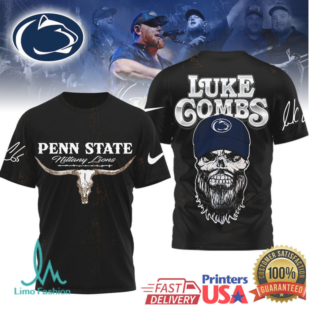 Luke Combs x Penn State Nittany Lions Skull & Longhorn Graphic T Shirt - Limotees LLC