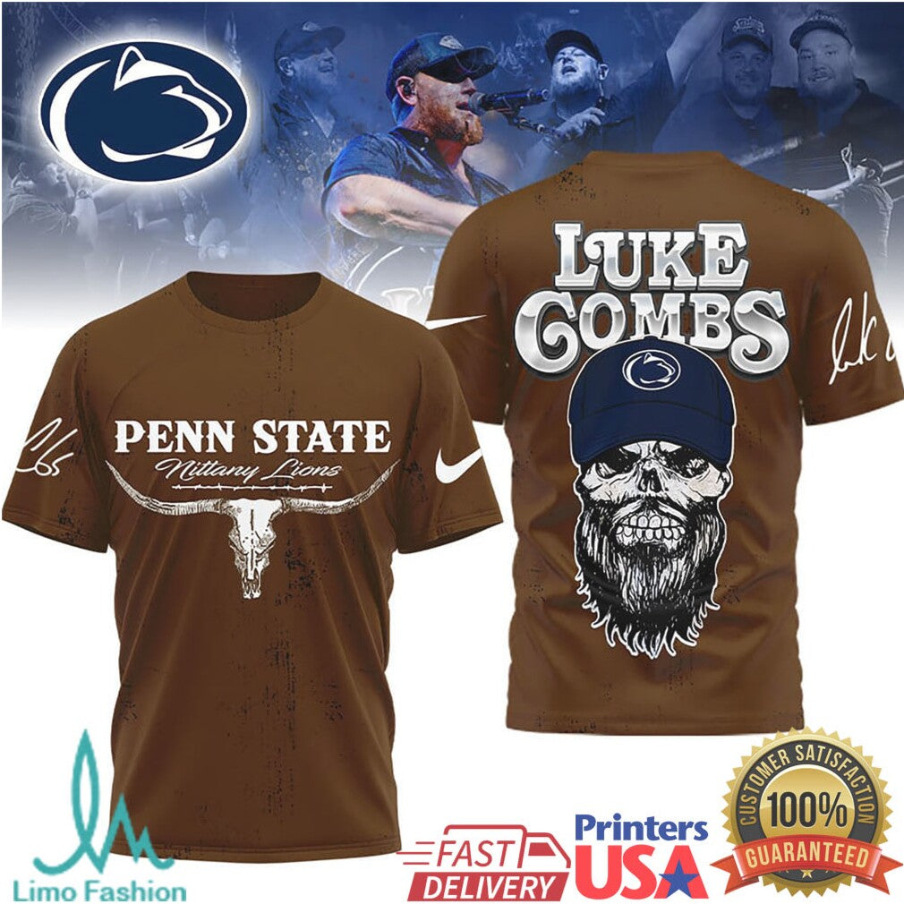 Luke Combs x Penn State Nittany Lions Skull & Longhorn Graphic T Shirt - Limotees LLC