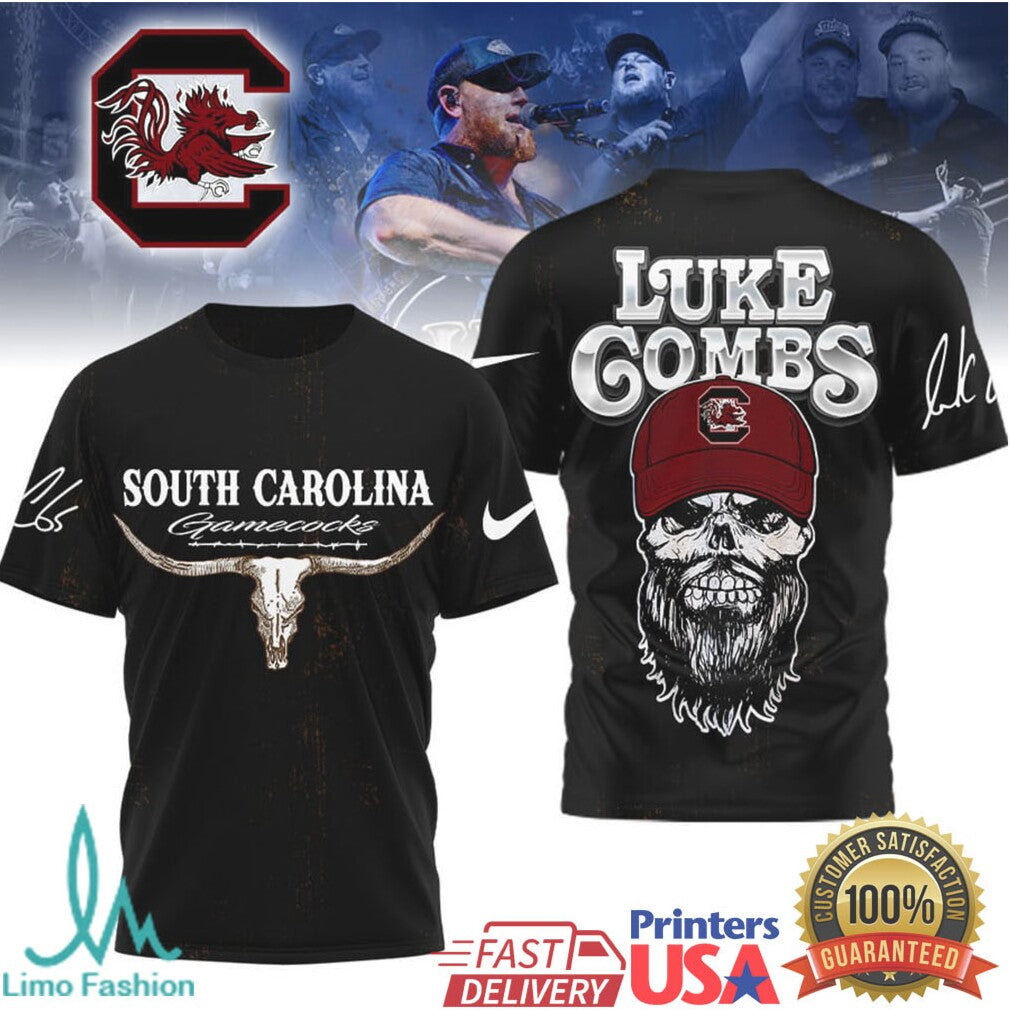 Luke Combs x South Carolina Gamecocks Skull Longhorn T Shirt - Limotees LLC