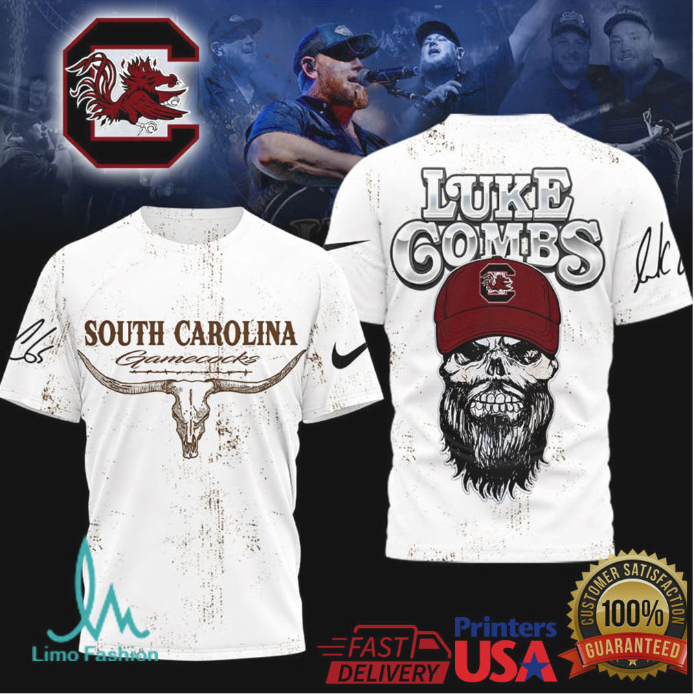 Luke Combs x South Carolina Gamecocks Skull Longhorn T Shirt - Limotees LLC