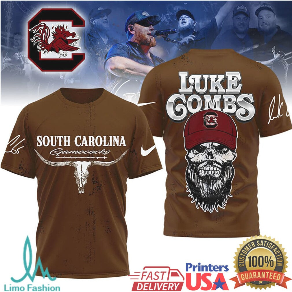 Luke Combs x South Carolina Gamecocks Skull Longhorn T Shirt - Limotees LLC