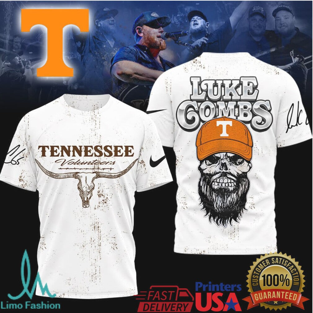 Luke Combs x Tennessee VolunT Shirtrs Skull Longhorn T Shirt - Limotees LLC