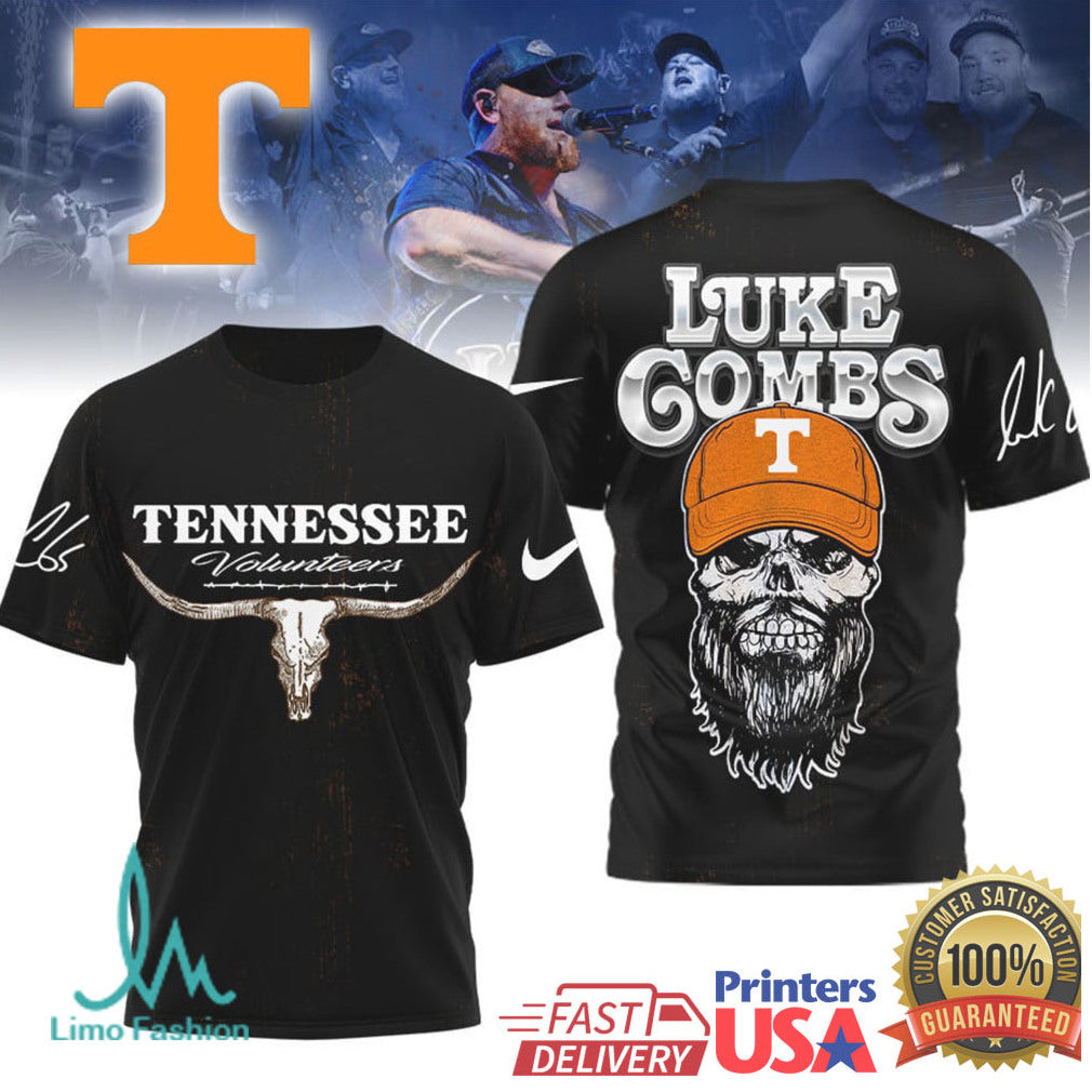 Luke Combs x Tennessee VolunT Shirtrs Skull Longhorn T Shirt - Limotees LLC