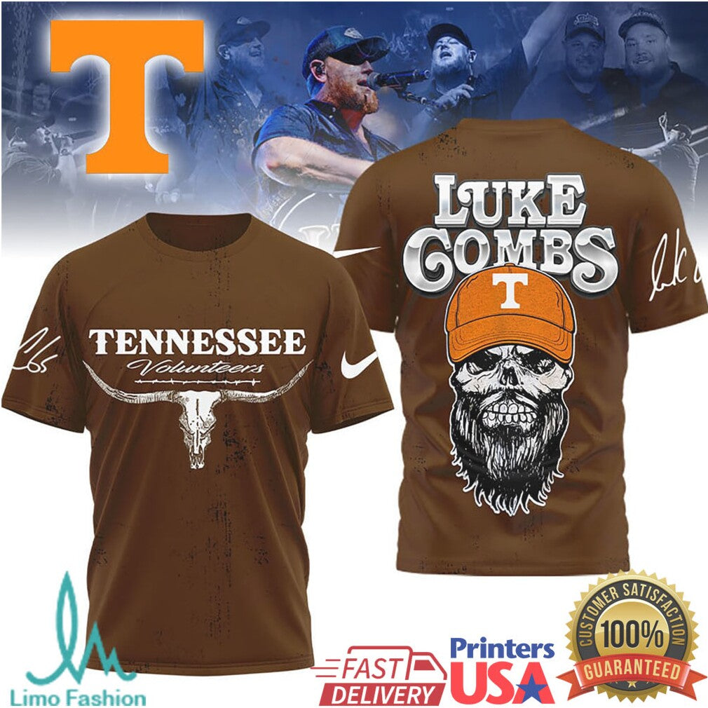 Luke Combs x Tennessee VolunT Shirtrs Skull Longhorn T Shirt - Limotees LLC