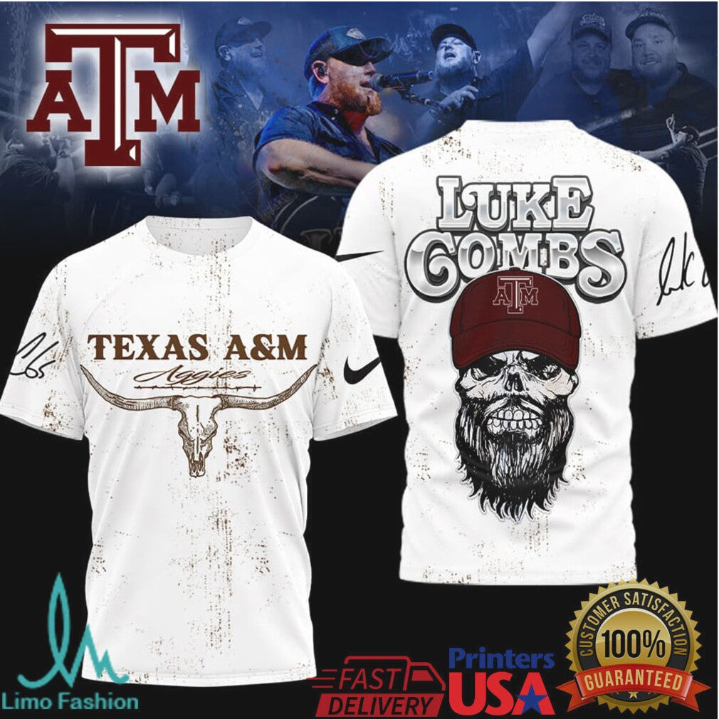 Luke Combs x Texas A&M Aggies Longhorn Skull Country Music T Shirt - Limotees LLC