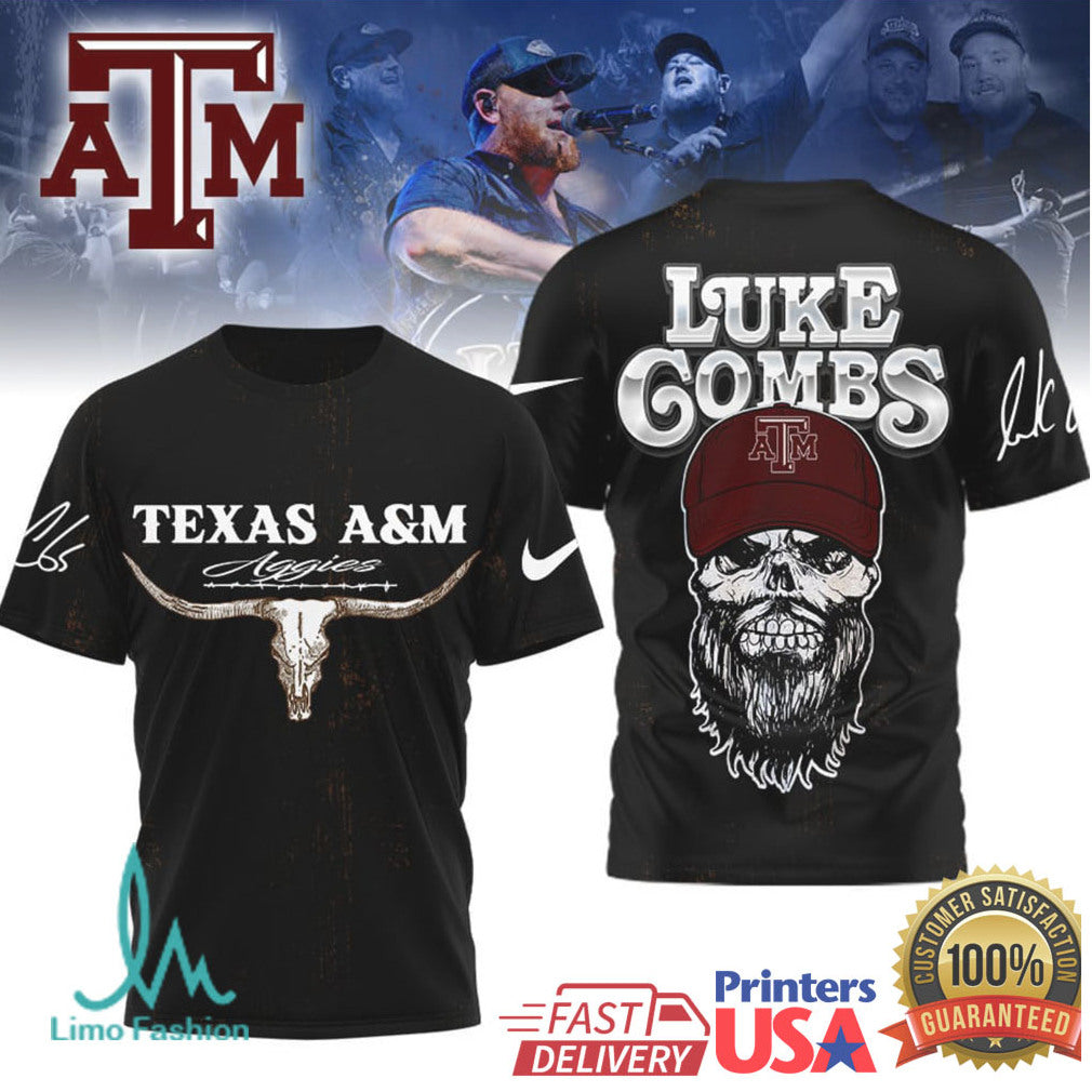 Luke Combs x Texas A&M Aggies Longhorn Skull Country Music T Shirt - Limotees LLC