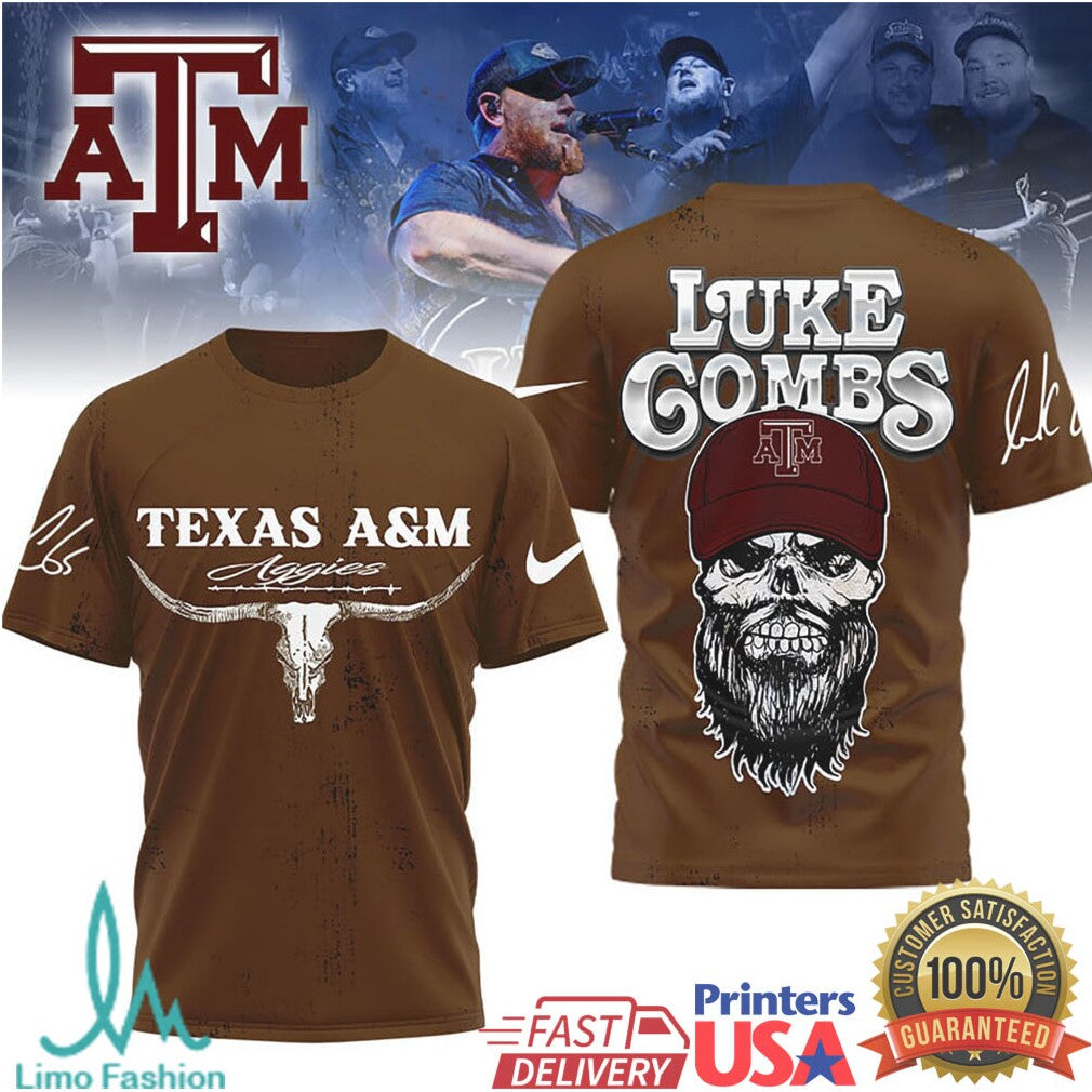 Luke Combs x Texas A&M Aggies Longhorn Skull Country Music T Shirt - Limotees LLC