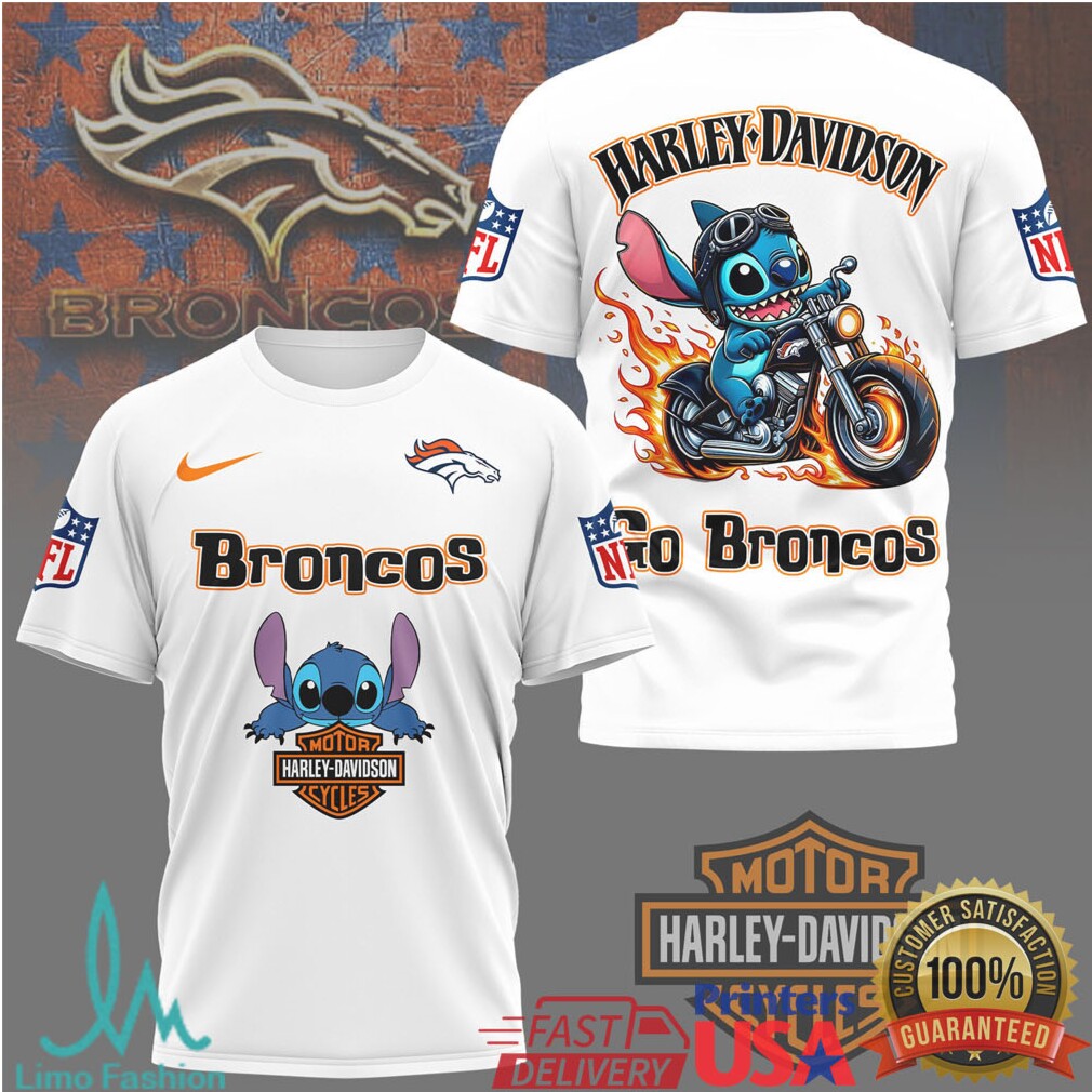 Denver Broncos Official NFL Stitch Harley Davidson 3D Shirt - Limotees LLC