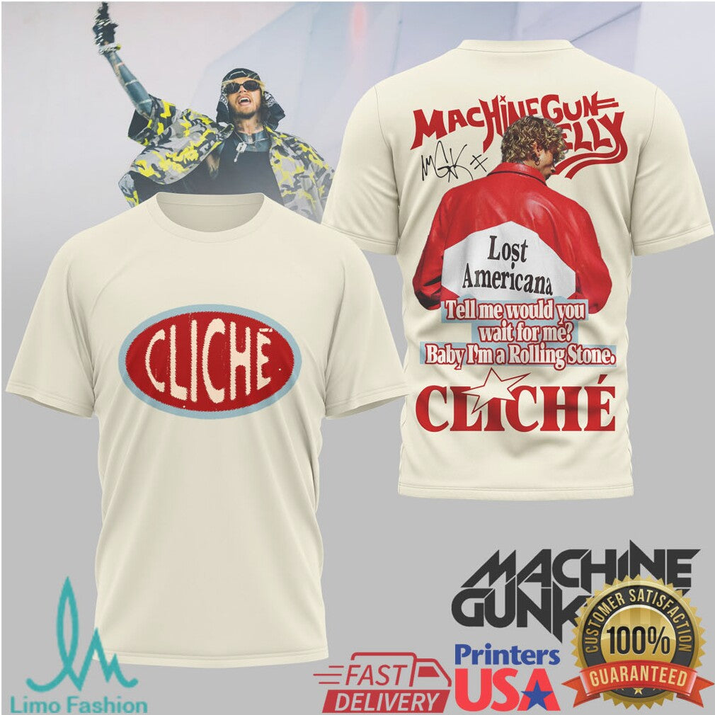 Machine Gun Kelly “Cliche” Lost Americana Vintage Style Cream T Shirt - Limotees LLC