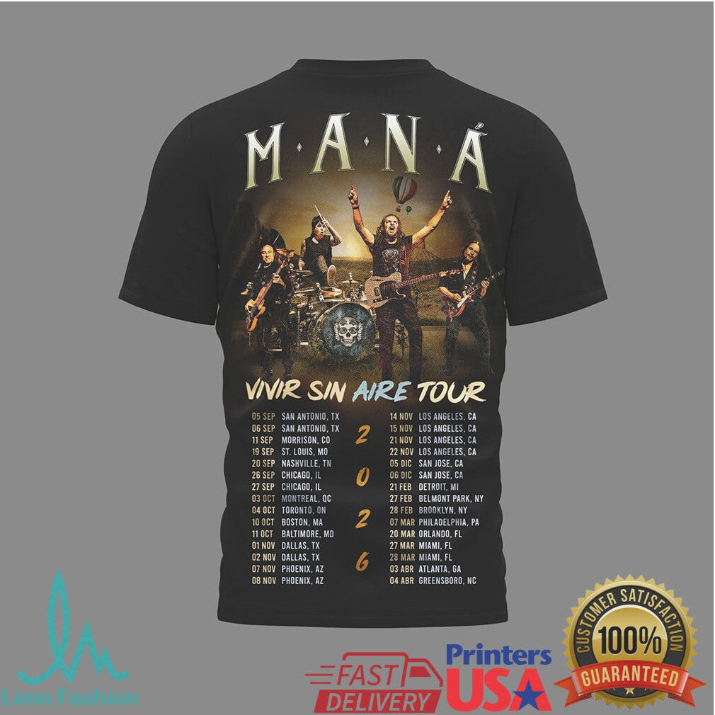 Maná Vivir Sin Aire Tour 2026 Signed Band Members Concert T Shirt - Limotees LLC