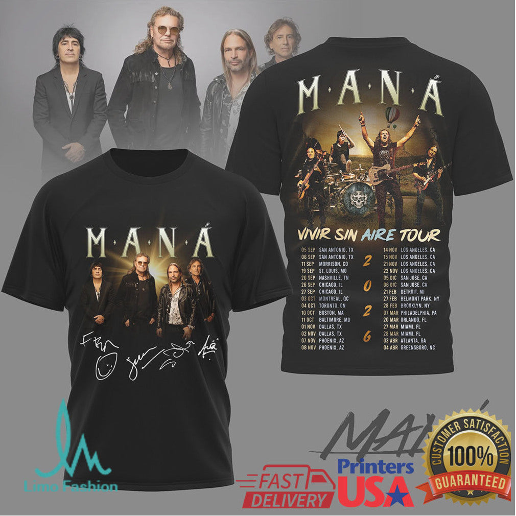 Maná Vivir Sin Aire Tour 2026 Signed Band Members Concert T Shirt - Limotees LLC