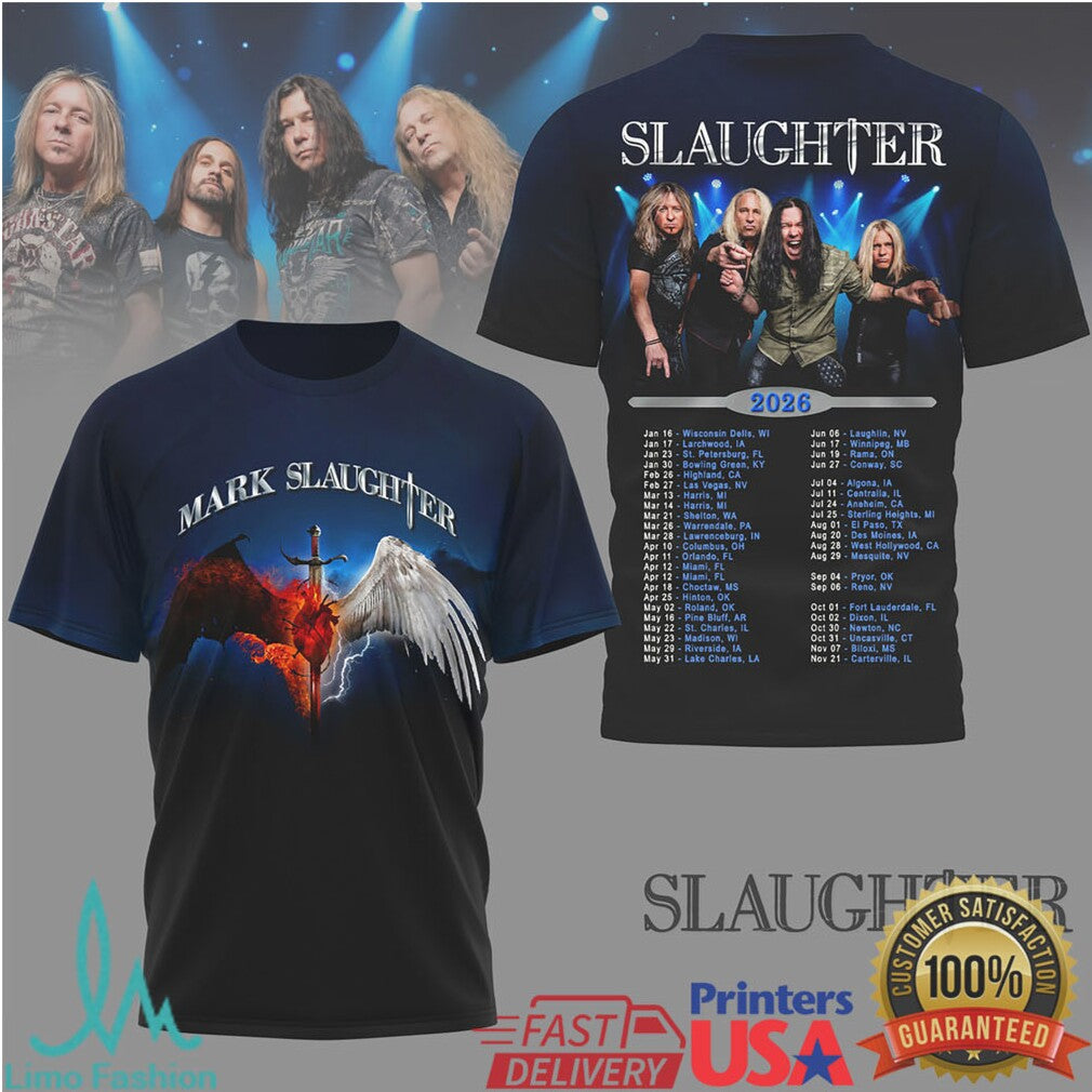 Mark Slaughter 2026 Tour Dates Angel and Demon Wing Graphic T Shirt - Limotees LLC