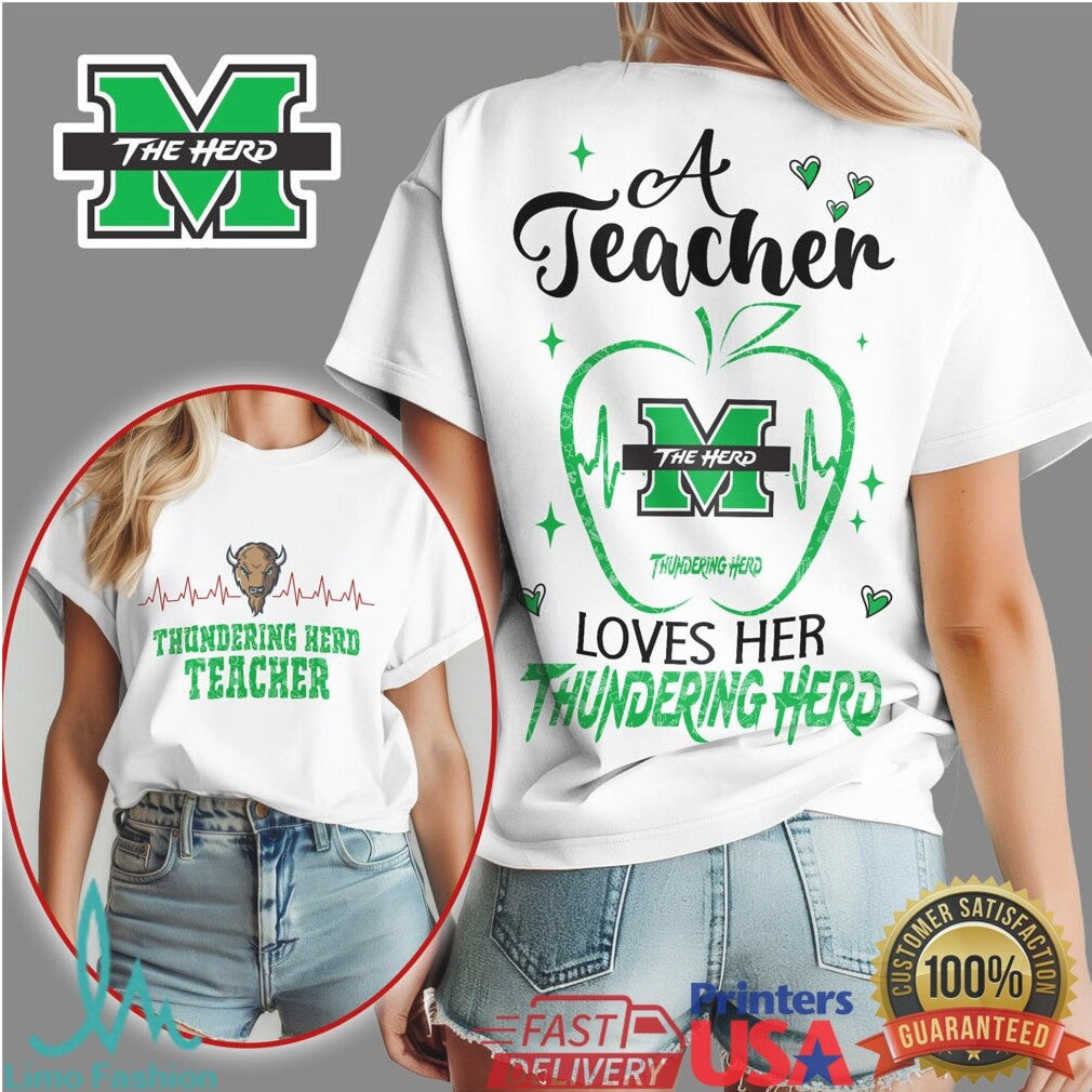 Marshall Thundering Herd This Teacher Loves Her Herd Apple T Shirt - Limotees LLC