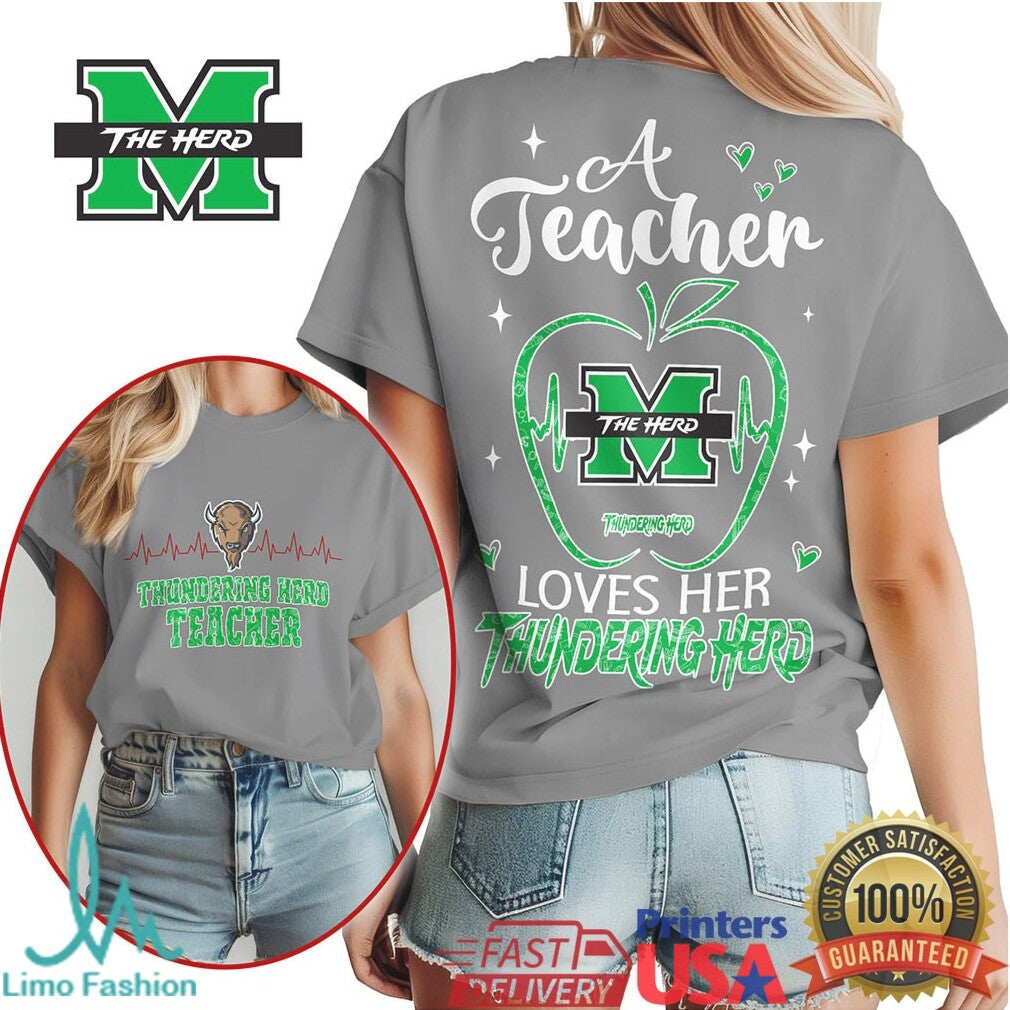 Marshall Thundering Herd This Teacher Loves Her Herd Apple T Shirt - Limotees LLC