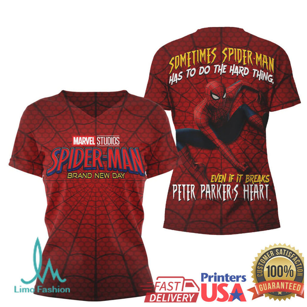 Marvel Studios Spider Man Brand New Day T Shirt Peter Parker Heart Graphic T Shirt - Limotees LLC