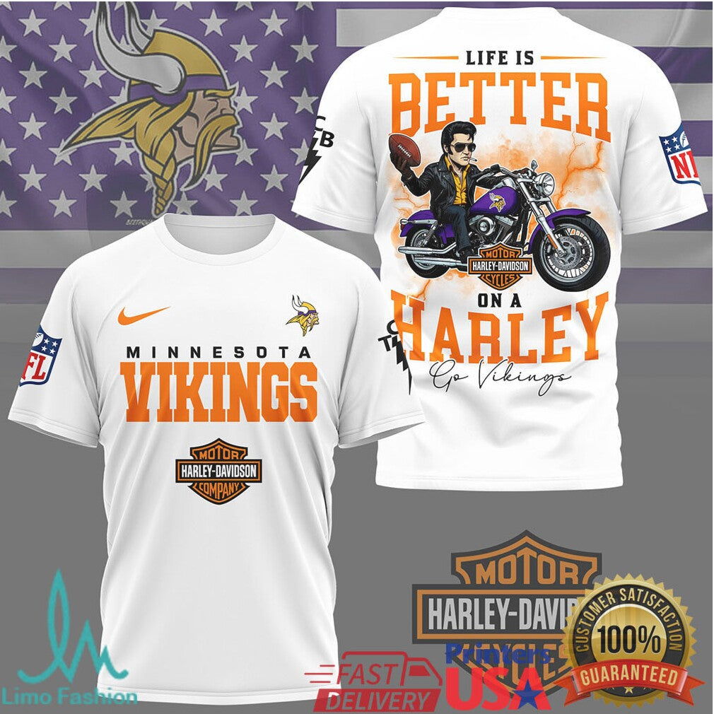 Minnesota Vikings Official NFL Elvis Presley Harley Davidson 3D Shirt - Limotees LLC