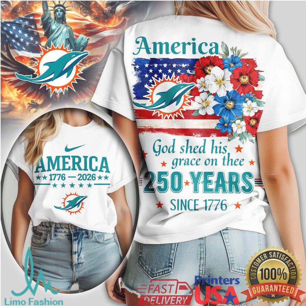 Miami Dolphins America 250 Years Semiquincentennial Floral T Shirt - Limotees LLC