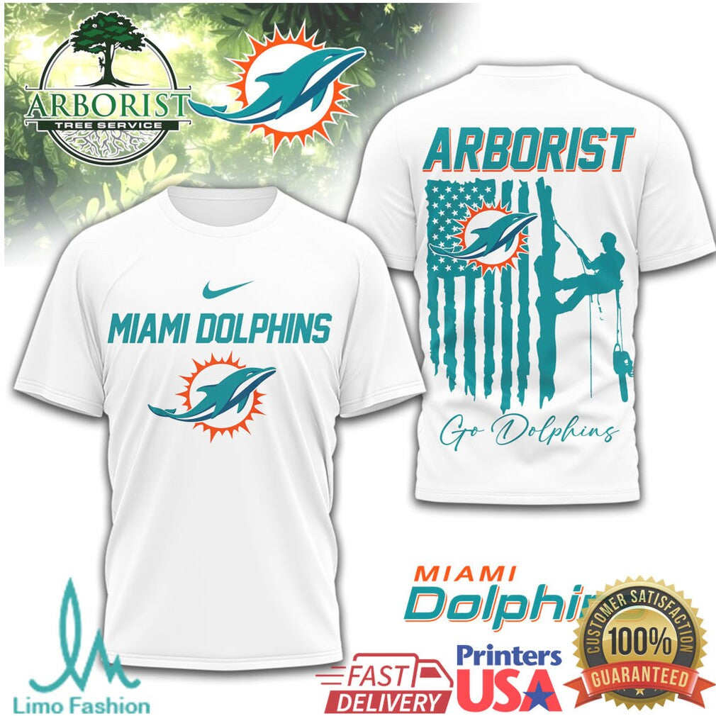 Miami Dolphins Arborist Tree Service American Flag T Shirt - Limotees LLC