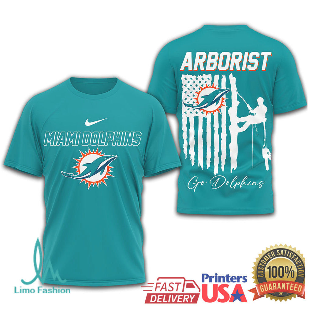 Miami Dolphins Arborist Tree Service American Flag T Shirt - Limotees LLC