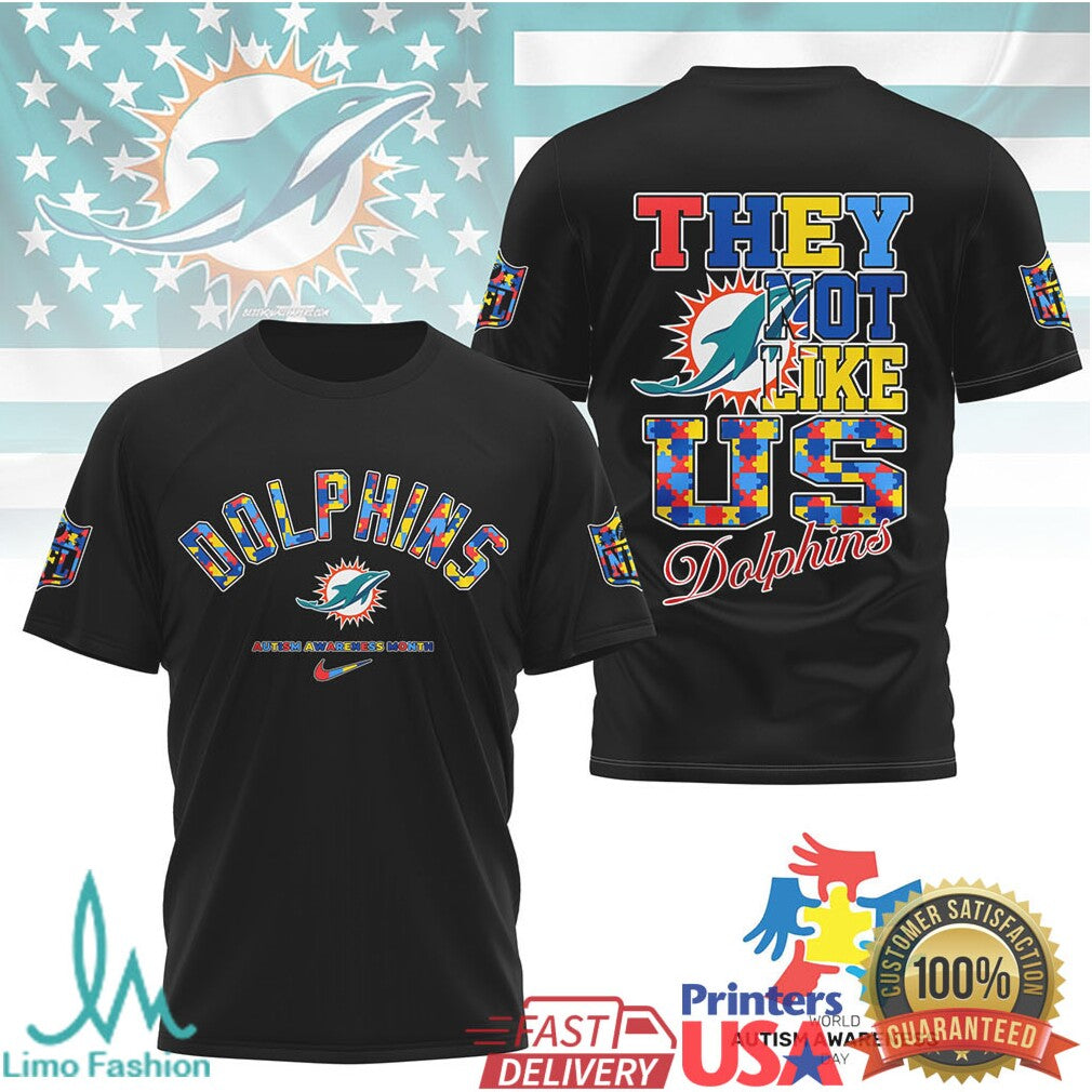 Miami Dolphins Autism Awareness They Not Like Us T Shirt - Limotees LLC