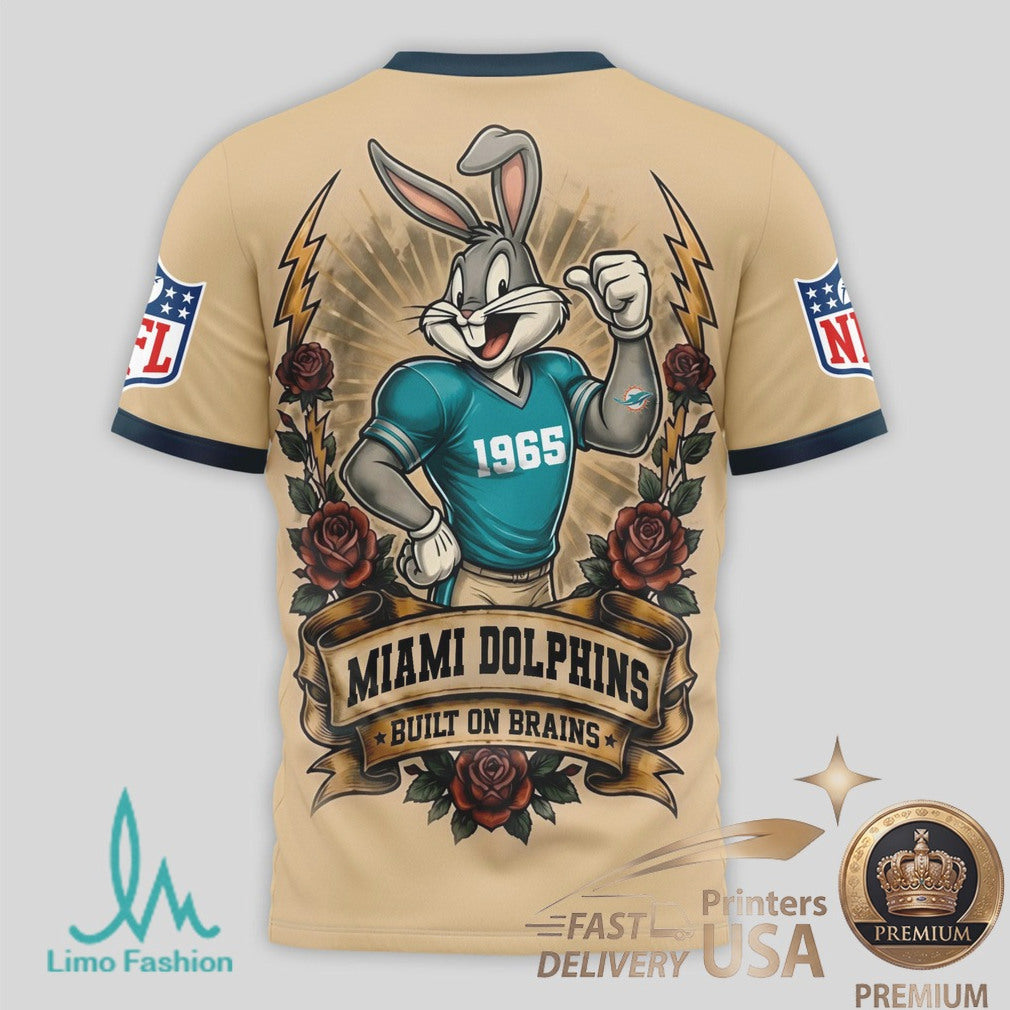 Miami Dolphins Bugs Bunny Football Cartoon Graphic Jersey T Shirt - Limotees LLC