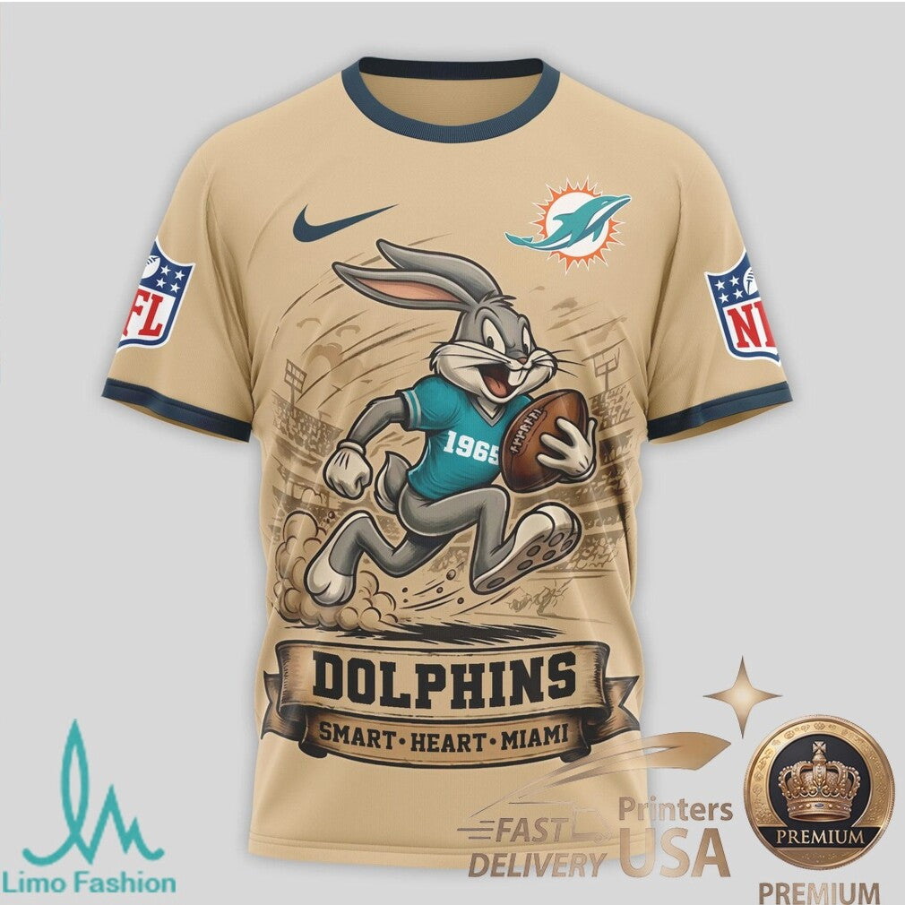 Miami Dolphins Bugs Bunny Football Cartoon Graphic Jersey T Shirt - Limotees LLC