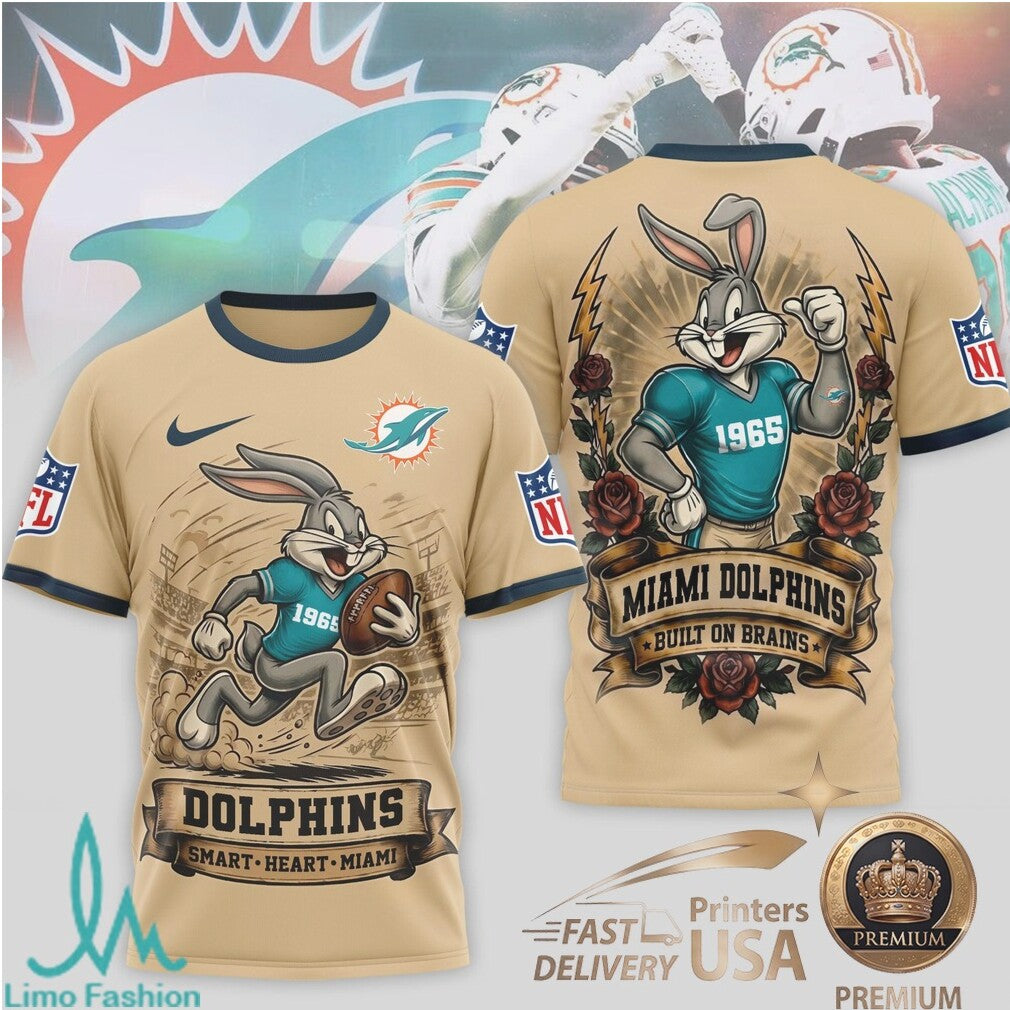 Miami Dolphins Bugs Bunny Football Cartoon Graphic Jersey T Shirt - Limotees LLC