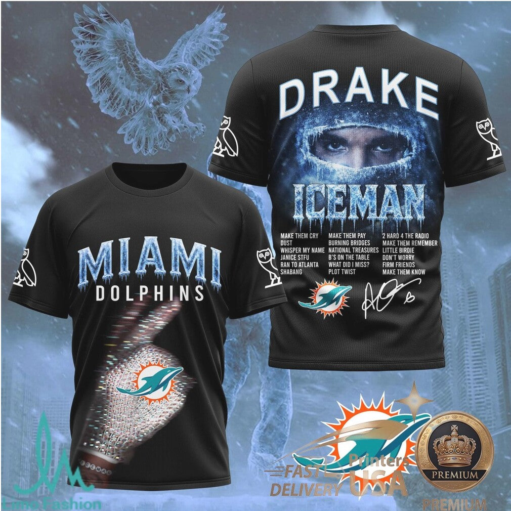 Miami Dolphins Drake Iceman Graphic Urban Rap T Shirt - Limotees LLC
