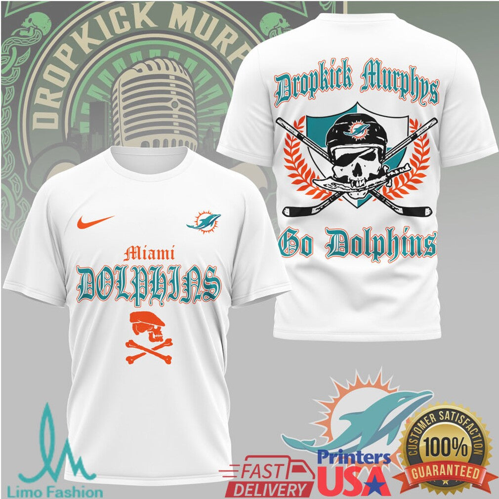 Miami Dolphins Dropkick Murphys Punk Style Graphic NFL T Shirt - Limotees LLC