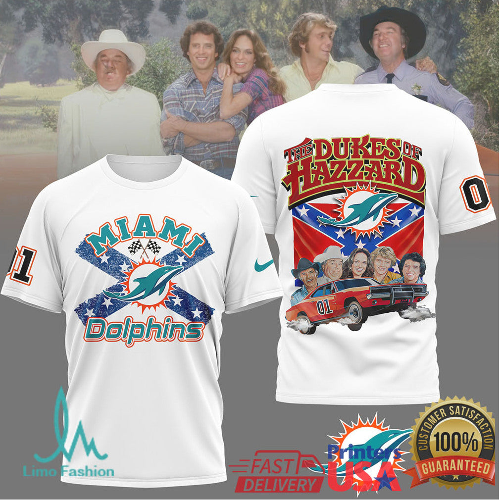 Miami Dolphins Dukes of Hazzard General Lee Mashup T Shirt - Limotees LLC
