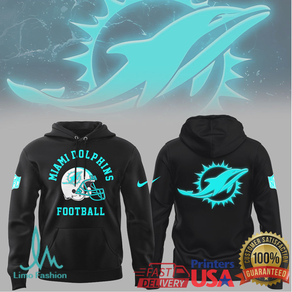 Miami Dolphins Electric Blue Neon Football Helmet Hoodie and Tee - Limotees LLC