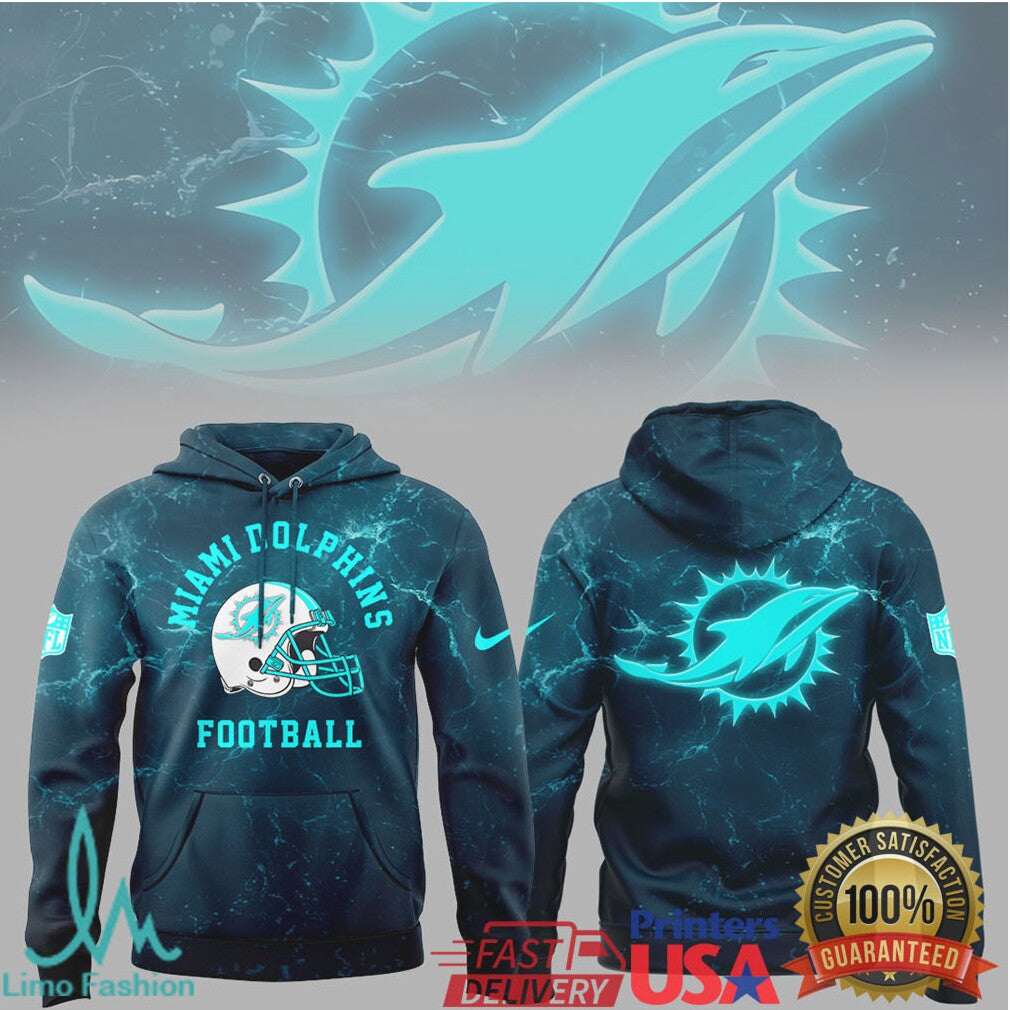 Miami Dolphins Electric Blue Neon Football Helmet Hoodie and Tee - Limotees LLC