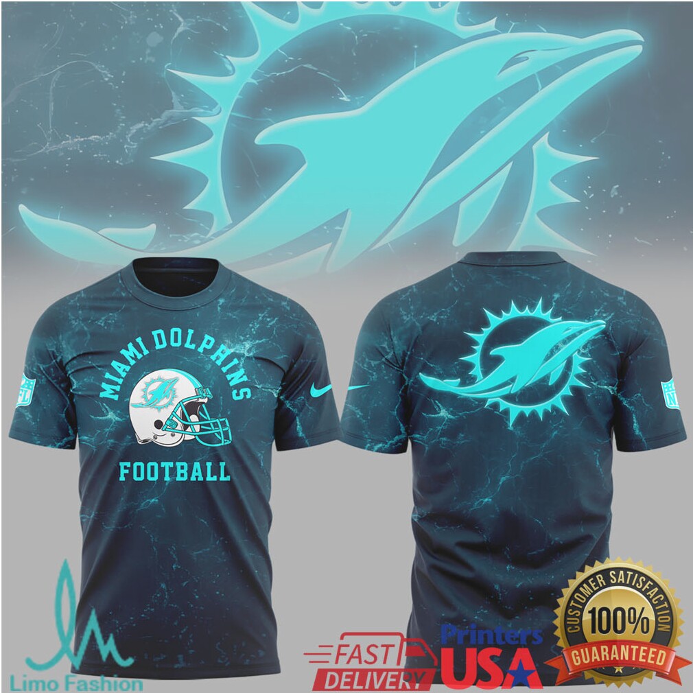 Miami Dolphins Electric Blue Neon Football Helmet Hoodie and Tee - Limotees LLC