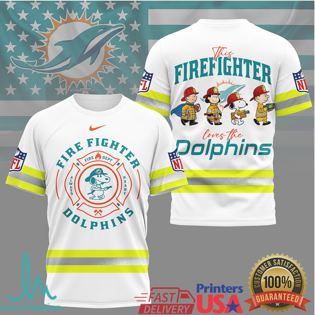 Miami Dolphins Firefighter Snoopy Peanuts NFL Fire Dept T Shirt - Limotees LLC