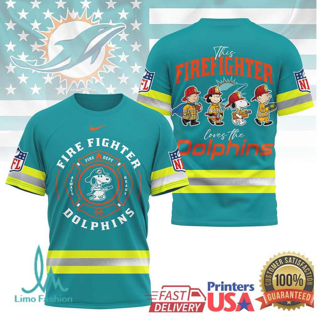 Miami Dolphins Firefighter Snoopy Peanuts NFL Fire Dept T Shirt - Limotees LLC
