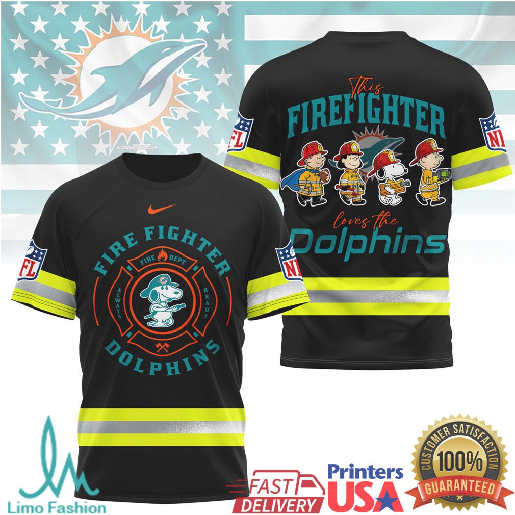 Miami Dolphins Firefighter Snoopy Peanuts NFL Fire Dept T Shirt - Limotees LLC
