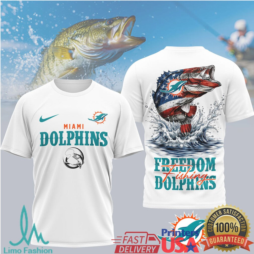 Miami Dolphins Freedom Fishing Bass American Flag T Shirt