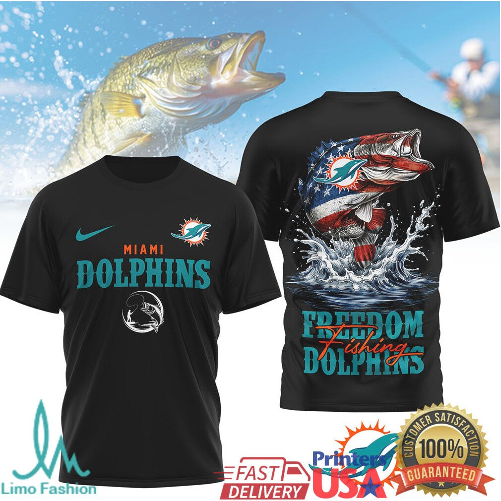 Miami Dolphins Freedom Fishing Bass American Flag T Shirt