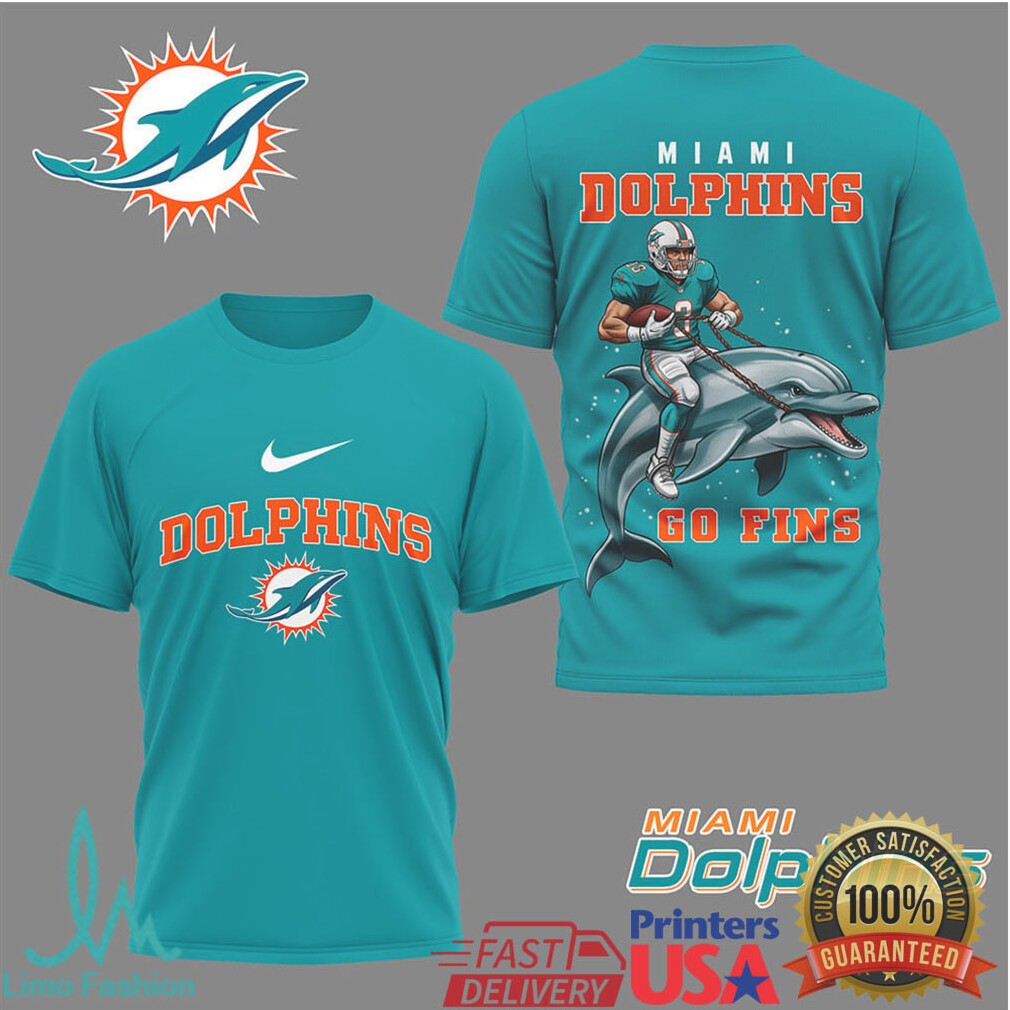 Miami Dolphins “Go Fins” Dolphin Rider Football Graphic T Shirt
