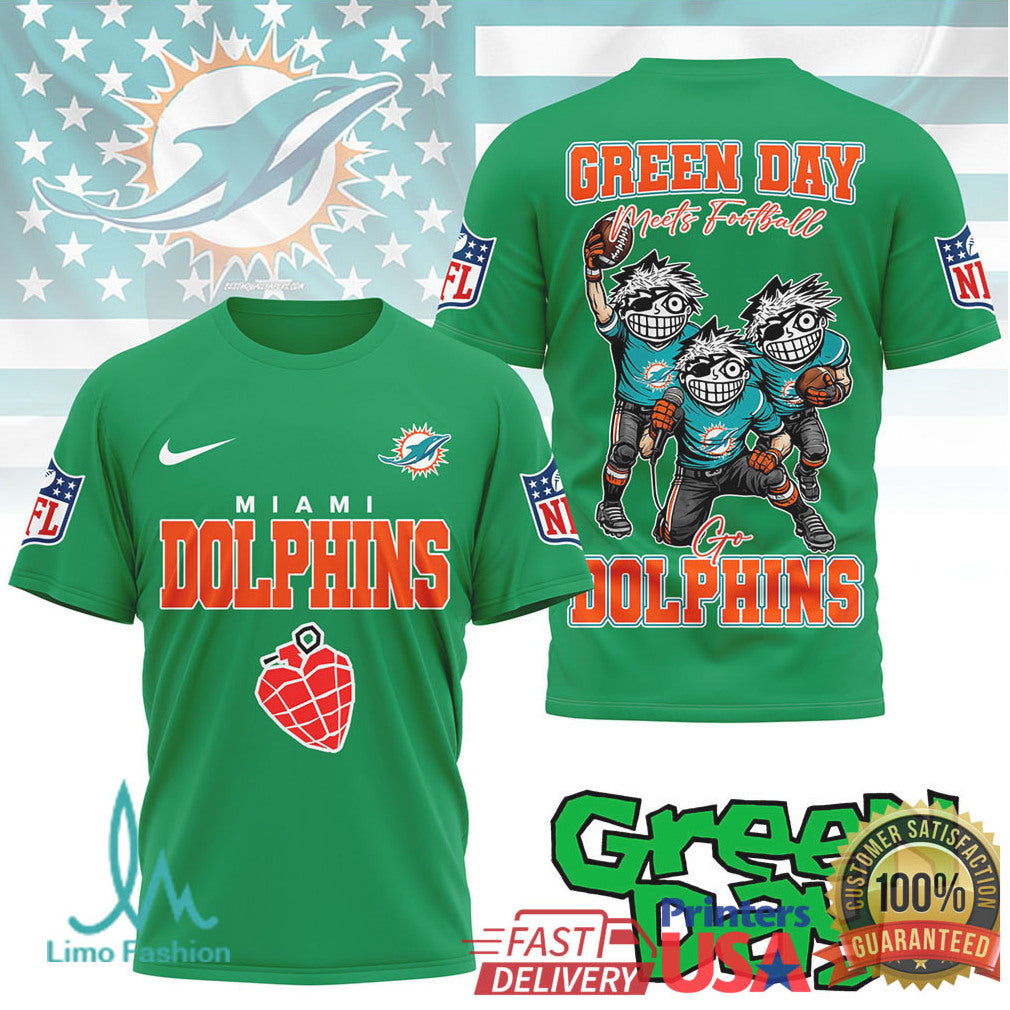 Miami Dolphins Green Day Meets Football Tshirt - Limotees LLC