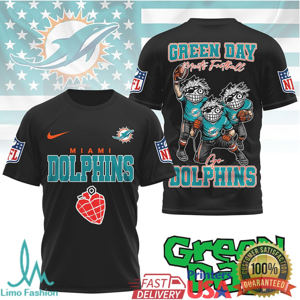 Miami Dolphins Green Day Meets Football Tshirt - Limotees LLC