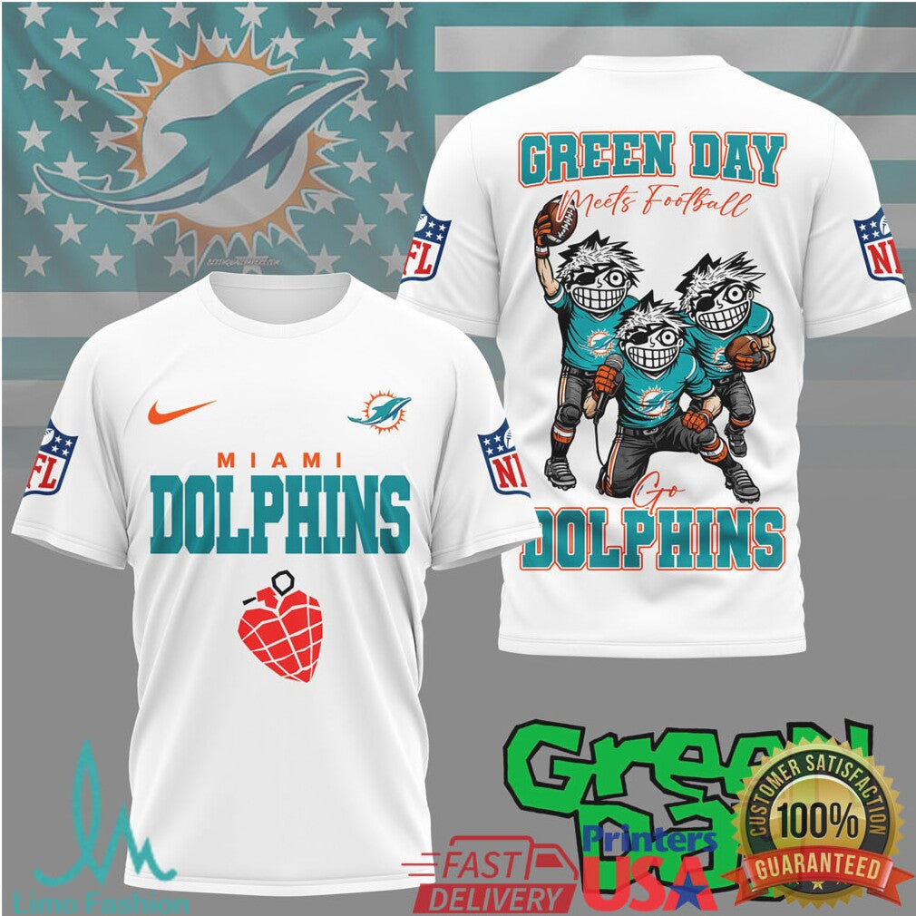 Miami Dolphins Green Day Meets Football Tshirt - Limotees LLC