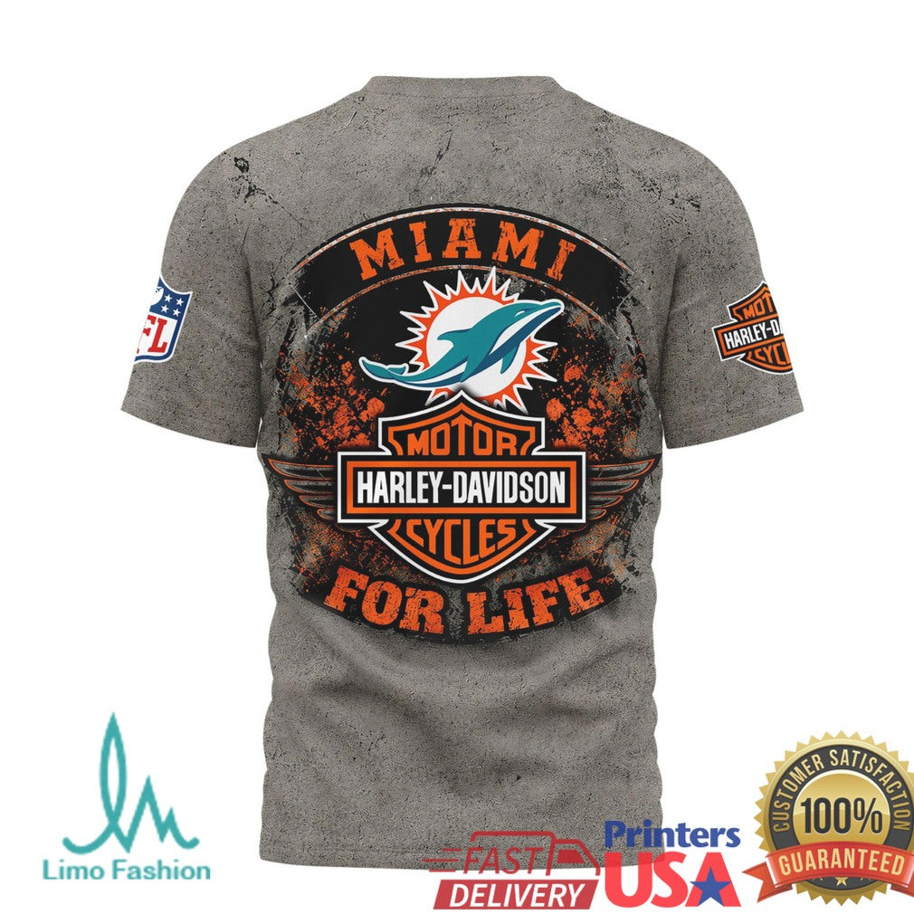 Miami Dolphins Harley Davidson Biker For Life Grey T Shirt - Limotees LLC