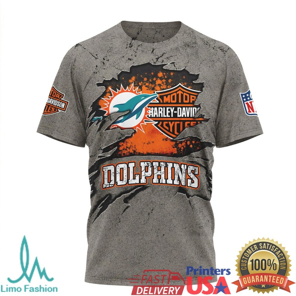 Miami Dolphins Harley Davidson Biker For Life Grey T Shirt - Limotees LLC