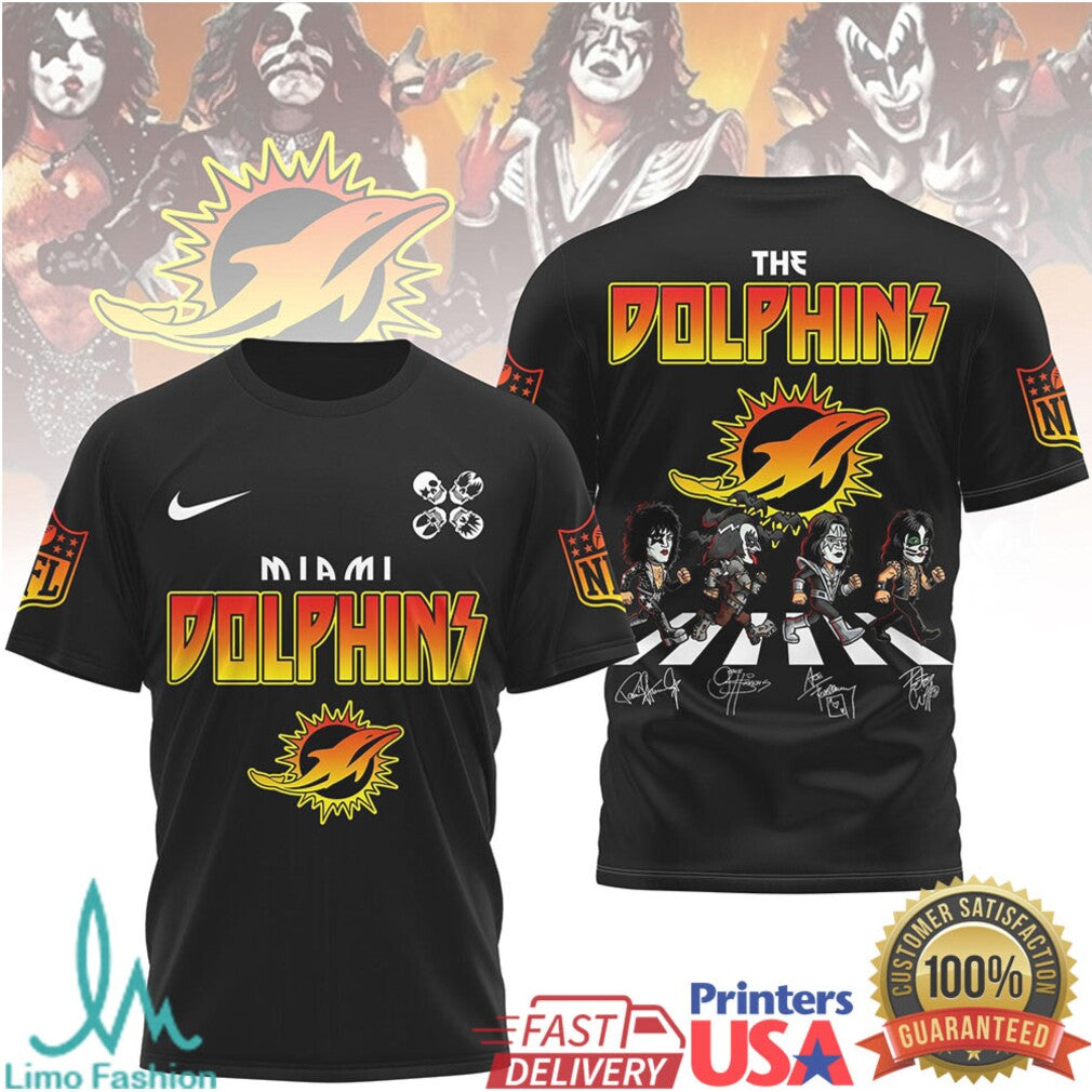 Miami Dolphins Heavy Metal Style T Shirt Unique NFL Graphic T Shirt - Limotees LLC