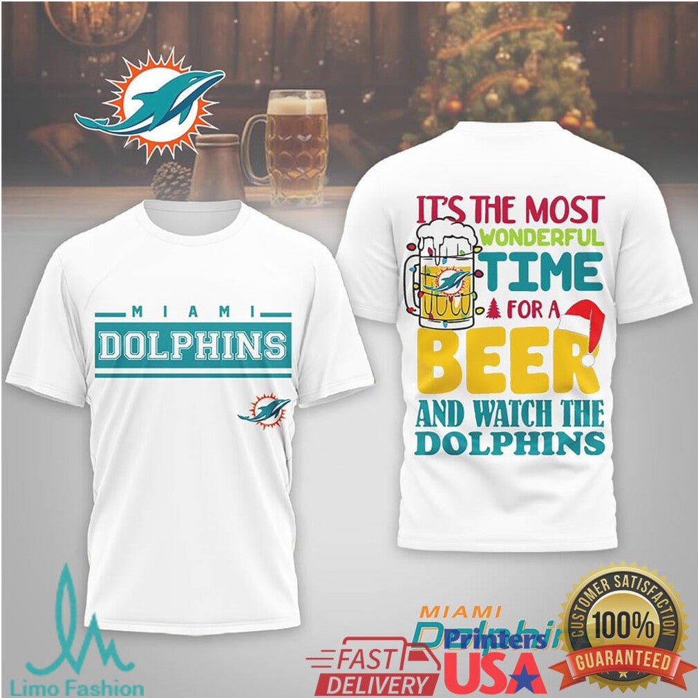 Miami Dolphins Holiday Fan Shirt “Most Wonderful Time for a Beer and the Dolphins” - Limotees LLC